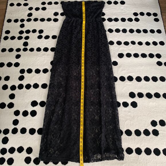 Vintage 90s Y2K B. Smart Black Sheer Lace Strapless Tube Top Maxi Dress - Picture 13 of 14